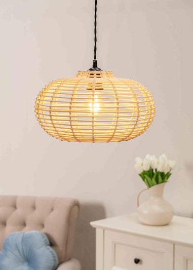 ValueLights Romy Wood Rattan Natural Oval Ceiling Pendant Shade (20cm x 35cm x 35cm)