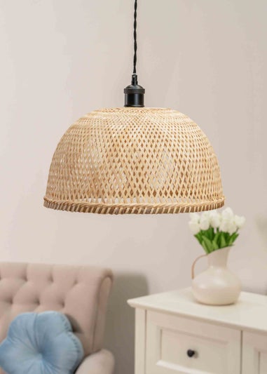 ValueLights Rosa Wood Bamboo Natural Dome Ceiling Pendant Shade (21cm x 40cm x 40cm)