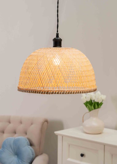 ValueLights Rosa Wood Bamboo Natural Dome Ceiling Pendant Shade (21cm x 40cm x 40cm)