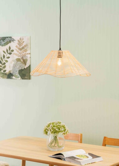 ValueLights Harlow Wood Rattan Natural Tapered Ceiling Pendant Shade (23cm x 37cm x 59cm)