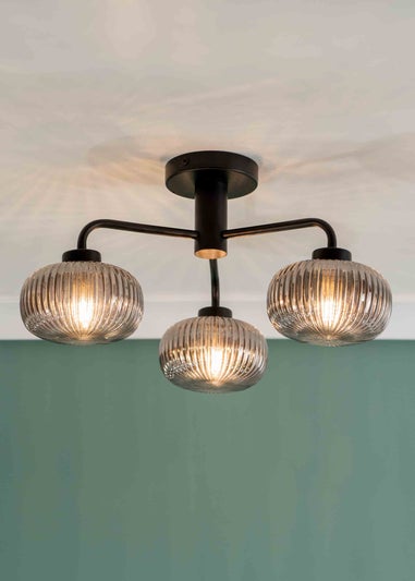 ValueLights Amaia Matte Black Semi-Flush Light with Clear Globe Shade