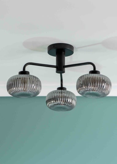 ValueLights Amaia Matte Black Semi-Flush Light with Clear Globe Shade