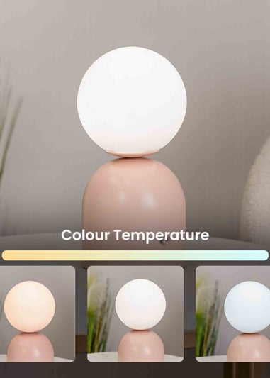 ValueLights Dimmable Pink Table Lamp with White Globe Shade Integrated LED