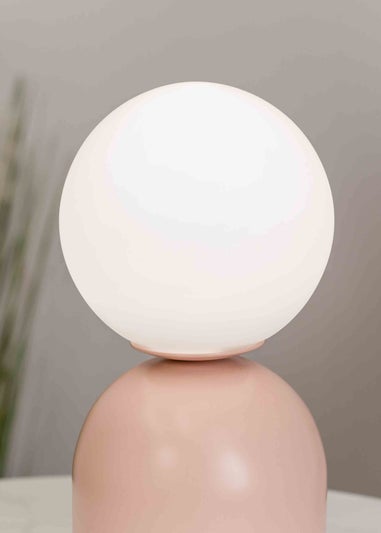 ValueLights Dimmable Pink Table Lamp with White Globe Shade Integrated LED