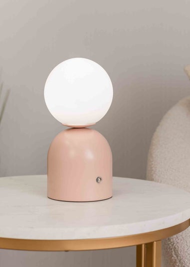 ValueLights Dimmable Pink Table Lamp with White Globe Shade Integrated LED