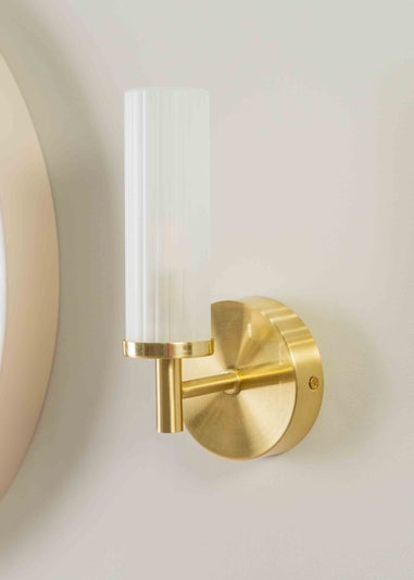 ValueLights Canya Matte Gold Wall Light with Clear Drum Shade