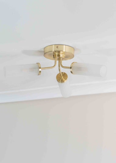 ValueLights Canya Matte Gold Semi-Flush Light with Clear Drum Shade