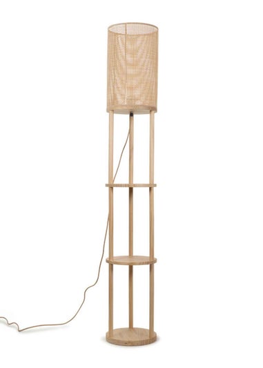 ValueLights Elsa Oak Effect Natural Floor Lamp with Natural Drum Shade