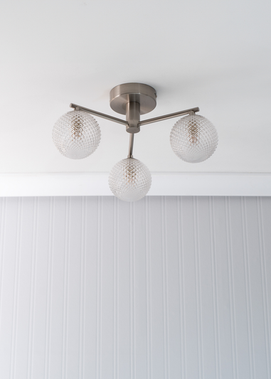 ValueLights Elle Brushed Silver Semi-Flush Light with Clear Globe Shade