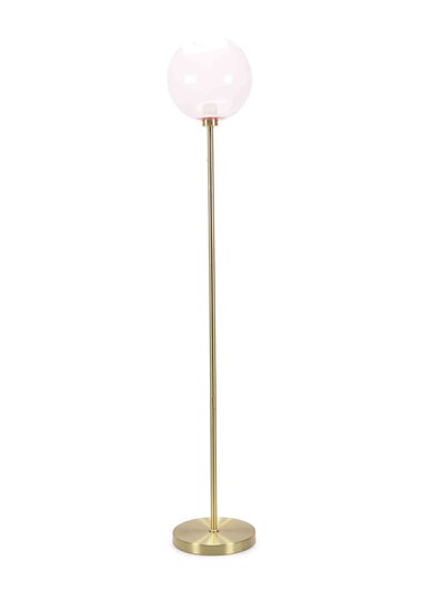 ValueLights Frenchie  Gold Floor Lamp with Pink Globe Shade (150cm x 25cm x 25cm)