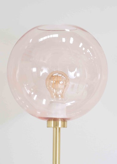 ValueLights Frenchie  Gold Floor Lamp with Pink Globe Shade (150cm x 25cm x 25cm)