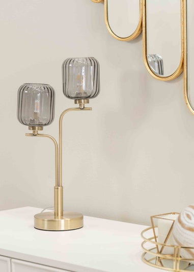 ValueLights Amelie Gold Table Lamp with Grey Rectangular Shade