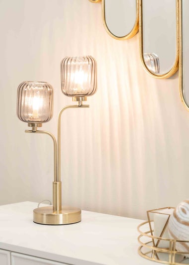 ValueLights Amelie Gold Table Lamp with Grey Rectangular Shade