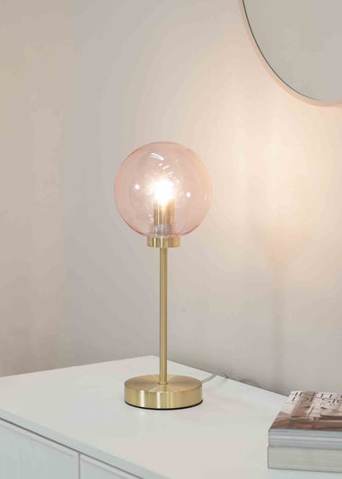 ValueLights Frenchie  Gold Table Lamp with Pink Globe Shade (41cm x 15cm x 15cm)