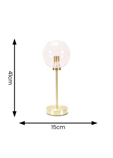 ValueLights Frenchie  Gold Table Lamp with Pink Globe Shade (41cm x 15cm x 15cm)