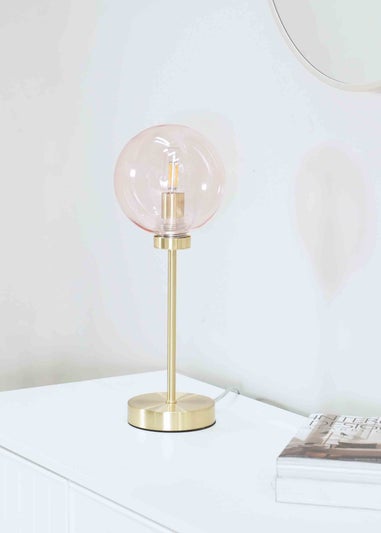 ValueLights Frenchie  Gold Table Lamp with Pink Globe Shade (41cm x 15cm x 15cm)