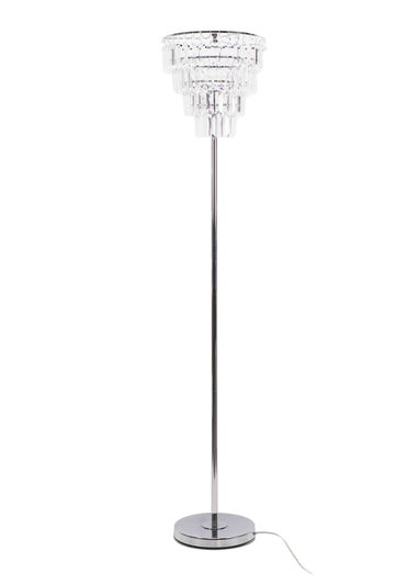 ValueLights Kelsks Chrome Floor Lamp with White Tiered Shade (150.5cm x 30cm x 30cm)