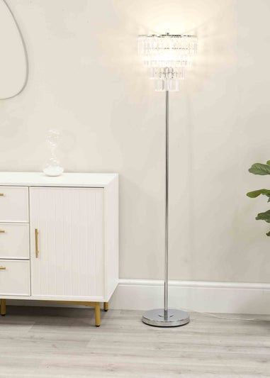 ValueLights Kelsks Chrome Floor Lamp with White Tiered Shade (150.5cm x 30cm x 30cm)