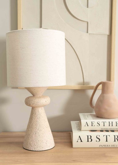 ValueLights Cady Cement Effect Natural Table Lamp with Small Drum Shade