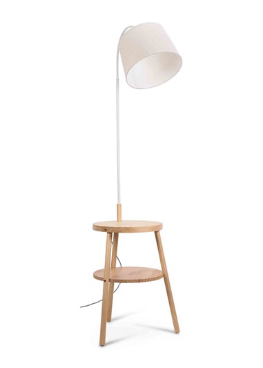 ValueLights Crowther Oak Effect Natural Floor Lamp with Small Tapered Shade