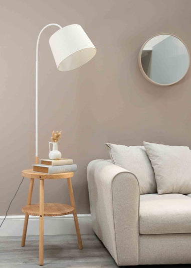 ValueLights Crowther Oak Effect Natural Floor Lamp with Small Tapered Shade