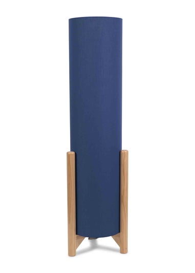 ValueLights Henry Oak Effect Navy Floor Lamp with XL Drum Shade