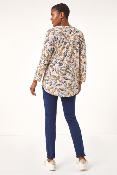 Roman Natural Button Detail Leaf Print Blouse