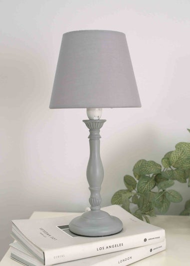 ValueLights Sara  Grey Table Lamp with Grey Tapered Shade (32cm x 15cm x 15cm)