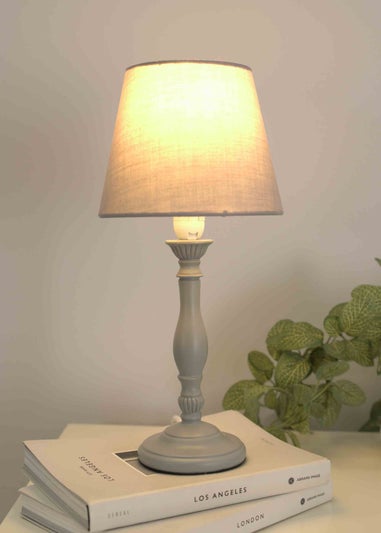 ValueLights Sara  Grey Table Lamp with Grey Tapered Shade (32cm x 15cm x 15cm)