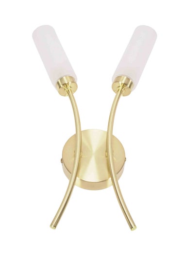 ValueLights Maya Brushed Gold Wall Light with White Drum Shade (42cm x 27cm x 5.5cm)