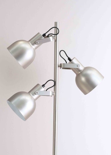 ValueLights Brushed Silver Floor Lamp with Silver Dome Shade (162cm x 45cm x 25cm)