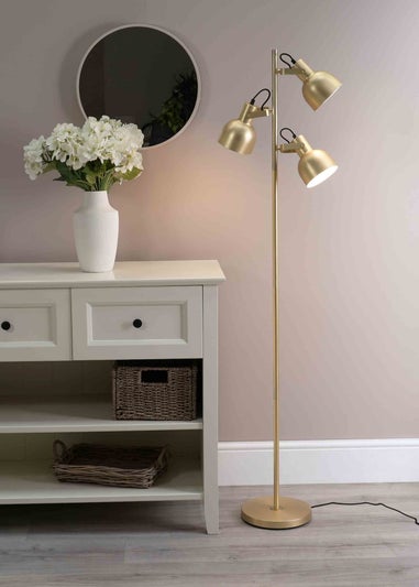 ValueLights Brushed Gold Floor Lamp with Silver Dome Shade (162cm x 45cm x 25cm)