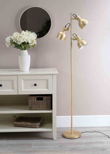 ValueLights Brushed Gold Floor Lamp with Silver Dome Shade (162cm x 45cm x 25cm)