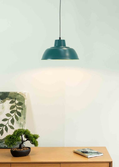 ValueLights Morris Matte Teal Pendant Light with Teal Dome Shade