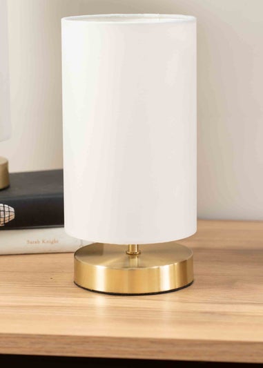 ValueLights Francis Dimmable Brushed Gold Table Lamp with White Drum Shade