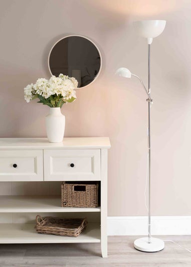 ValueLights Orion Matte White Floor Lamp with White Shade (181cm x 46cm x 25cm)