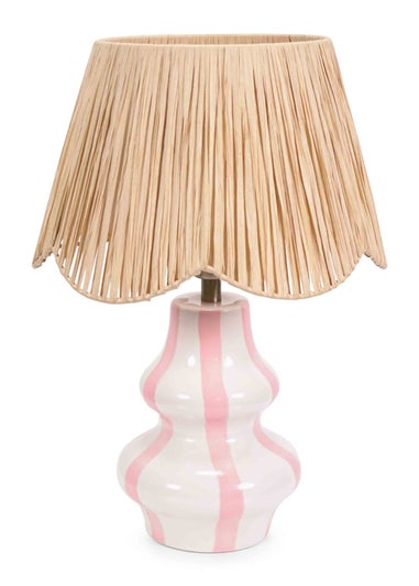 ValueLights Perrie Gloss Pink Table Lamp with Natural Tapered Shade