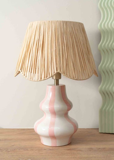 ValueLights Perrie Gloss Pink Table Lamp with Natural Tapered Shade