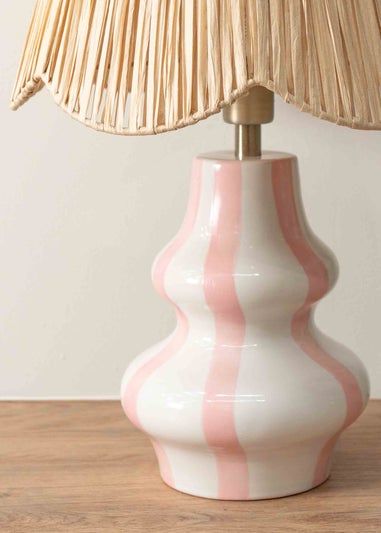 ValueLights Perrie Gloss Pink Table Lamp with Natural Tapered Shade