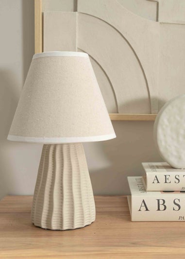 ValueLights Saskia Gloss Cream Table Lamp with Cream Tapered Shade