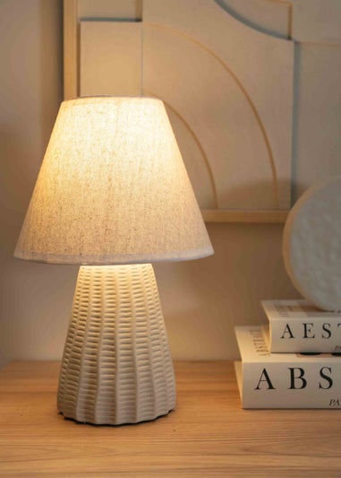 ValueLights Saskia Gloss Cream Table Lamp with Cream Tapered Shade