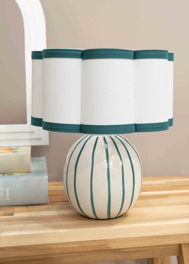 ValueLights Rohan Gloss Green Table Lamp with Cream Drum Shade