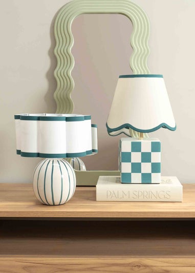 ValueLights Rohan Gloss Green Table Lamp with Cream Drum Shade