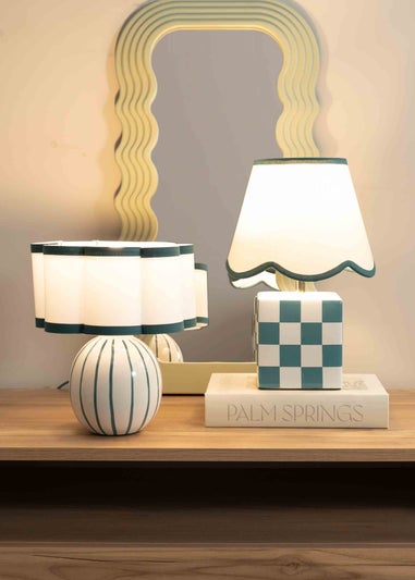 ValueLights Rohan Gloss Green Table Lamp with Cream Drum Shade