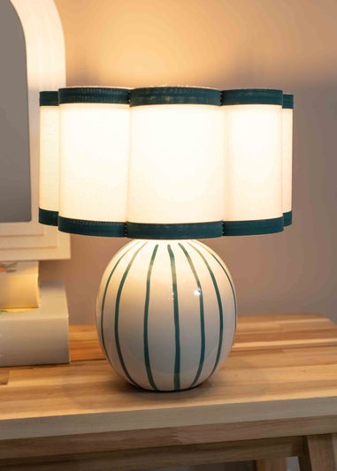 ValueLights Rohan Gloss Green Table Lamp with Cream Drum Shade