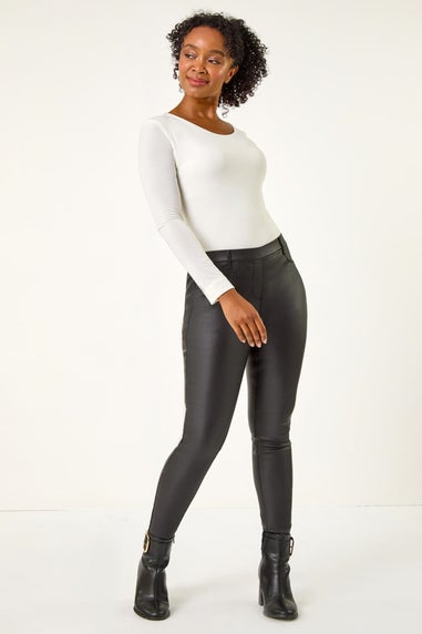 Roman Black Petite Coated Pull On Jeggings