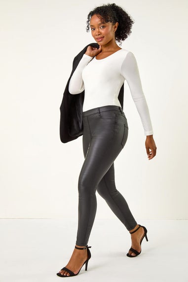 Roman Black Petite Coated Pull On Jeggings