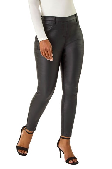 Roman Black Petite Coated Pull On Jeggings