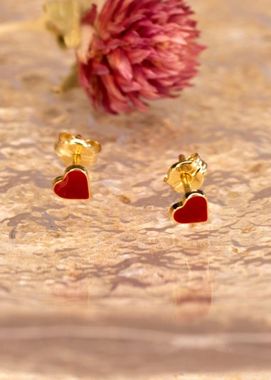 Golden Moments 9ct Yellow Gold Enamel Heart Stud Earrings