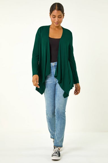 Roman Forest Green Waterfall Front Jersey Knit Cardigan